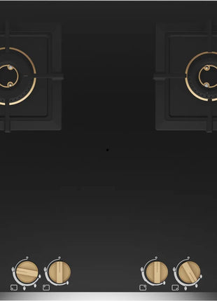 Bosch Built in Gas Hob Black Tempered glass Glass 4 Burner Auto Ignition 90 cm Full Brass 3D Ring Burners with Matt Black Heat Shields & Cast Iron pan supports (PNF9B6G20I) 