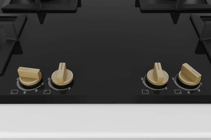 Bosch Built in Gas Hob Black Tempered glass Glass 4 Burner Auto Ignition 90 cm Full Brass 3D Ring Burners with Matt Black Heat Shields & Cast Iron pan supports (PNF9B6G20I) 
