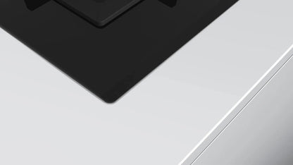 Bosch Built in Gas Hob Black Tempered glass Glass 4 Burner Auto Ignition 90 cm Full Brass 3D Ring Burners with Matt Black Heat Shields & Cast Iron pan supports (PNF9B6G20I) 