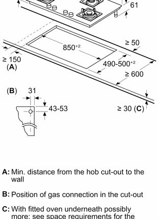 Bosch Built in Gas Hob Black Tempered glass Glass 4 Burner Auto Ignition 90 cm True Brass 2D Ring Burners with Glossy Black Heat Shields & Enameld pan supports (PNF9B6F10I) 