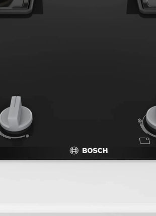 Bosch Built in Gas Hob Black Tempered glass Glass 4 Burner Auto Ignition 90 cm True Brass 2D Ring Burners with Glossy Black Heat Shields & Enameld pan supports (PNF9B6F10I) 