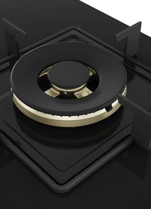 Bosch Built in Gas Hob Black Tempered glass Glass 4 Burner Auto Ignition 90 cm True Brass 2D Ring Burners with Glossy Black Heat Shields & Enameld pan supports (PNF9B6F10I) 