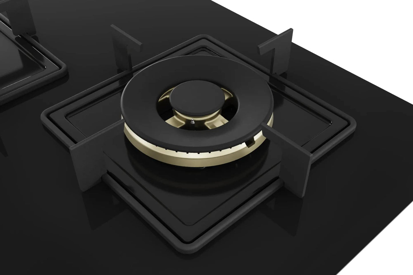 Bosch Built in Gas Hob Black Tempered glass Glass 4 Burner Auto Ignition 90 cm True Brass 2D Ring Burners with Glossy Black Heat Shields & Enameld pan supports (PNF9B6F10I) 