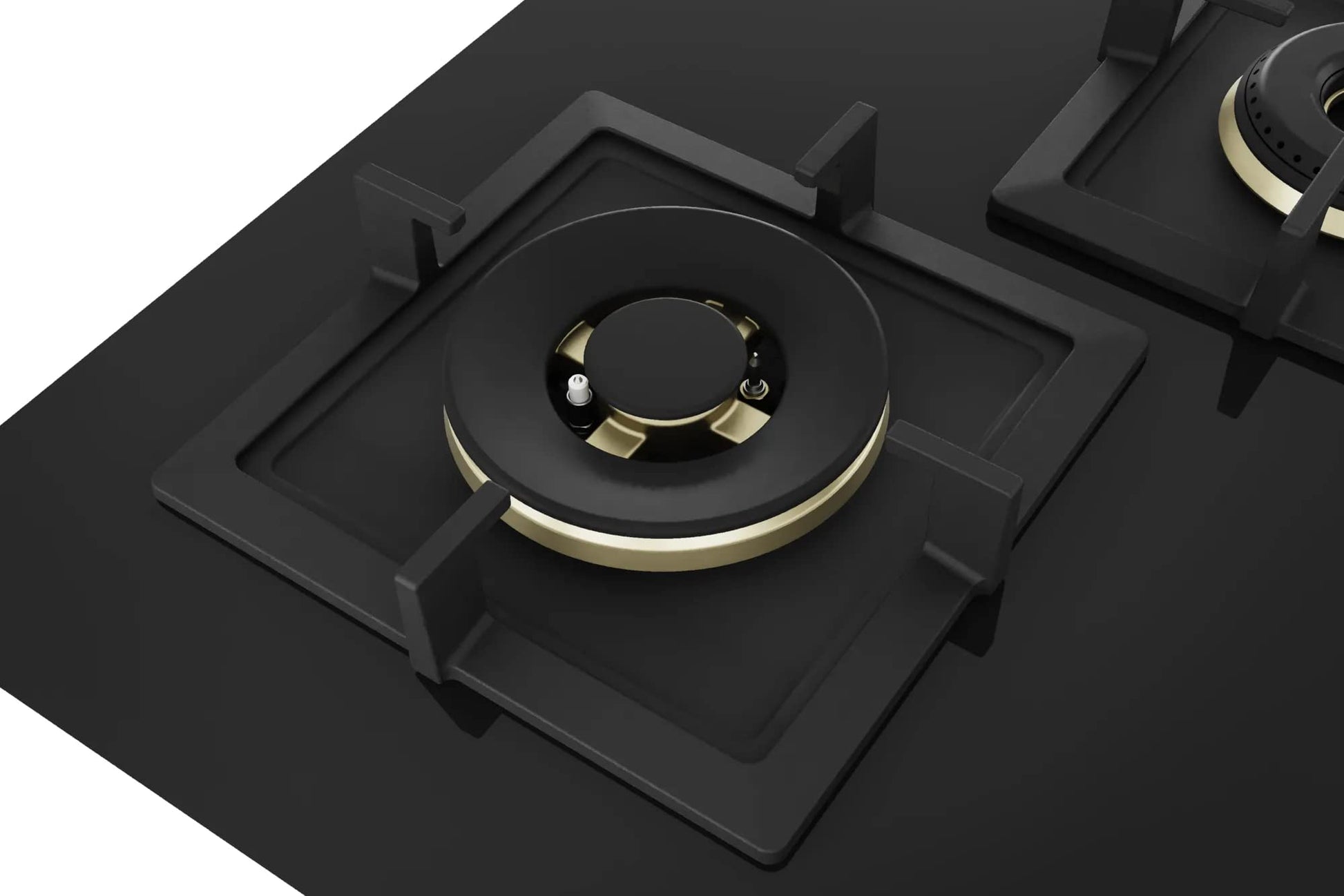 Bosch Built in Gas Hob Black Tempered glass Glass 4 Burner Auto Ignition 90 cm True Brass 2D Ring Burners with Matt Black Heat Shields & Cast Iron pan supports (PNF9B6F20I) 