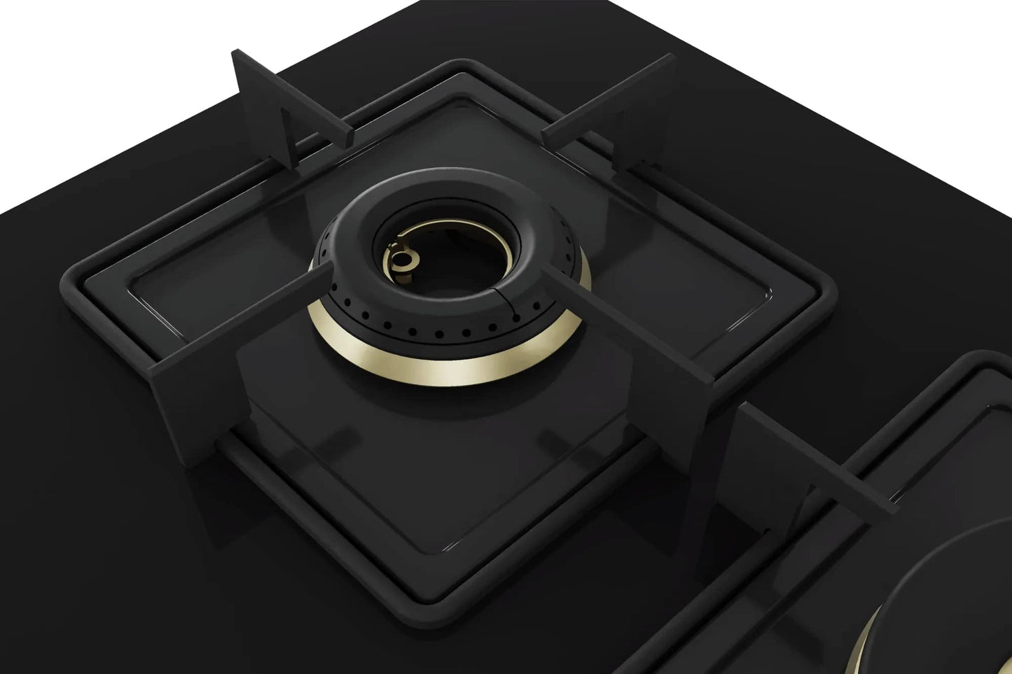 Bosch Built in Gas Hob Black Tempered glass Glass 5 Burner Auto Ignition 90 cm True Brass 2D Ring Burners with Glossy Black Heat Shields & Enameld pan supports (PNV9B6F10I) 