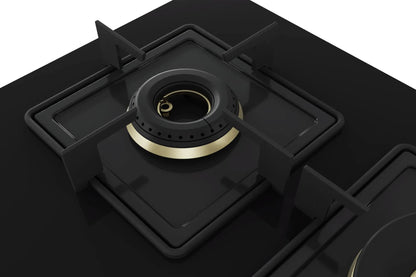 Bosch Built in Gas Hob Black Tempered glass Glass 5 Burner Auto Ignition 90 cm True Brass 2D Ring Burners with Glossy Black Heat Shields & Enameld pan supports (PNV9B6F10I) 