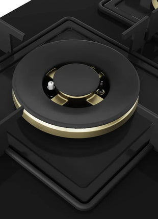 Bosch Built in Gas Hob Black Tempered glass Glass 5 Burner Auto Ignition 90 cm True Brass 2D Ring Burners with Glossy Black Heat Shields & Enameld pan supports (PNV9B6F10I) 