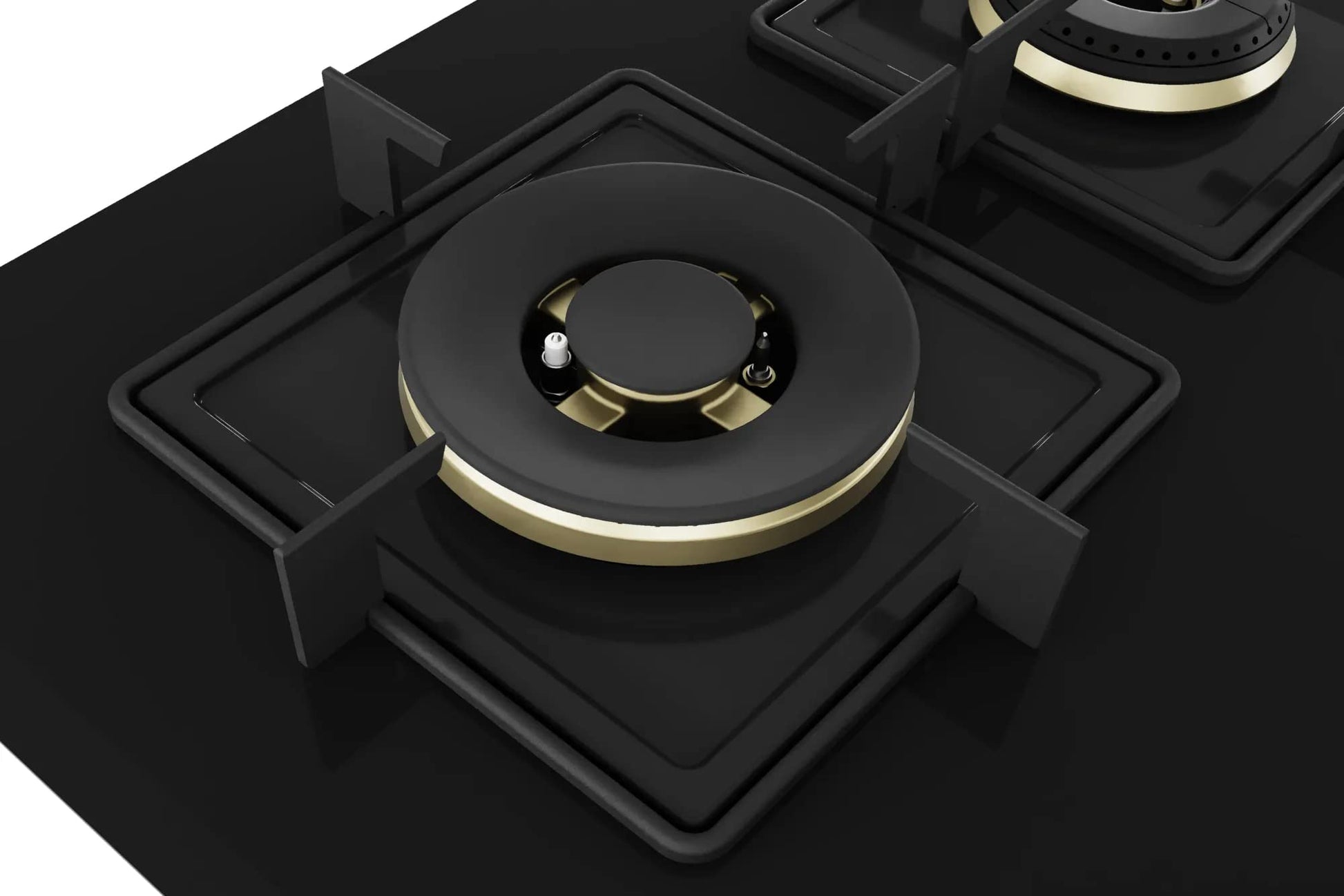 Bosch Built in Gas Hob Black Tempered glass Glass 5 Burner Auto Ignition 90 cm True Brass 2D Ring Burners with Glossy Black Heat Shields & Enameld pan supports (PNV9B6F10I) 