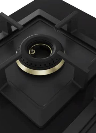 Bosch Built in Gas Hob Black Tempered glass Glass 5 Burner Auto Ignition 90 cm True Brass 2D Ring Burners with Matt Black Heat Shields & Cast Iron pan supports (PNV9B6F20I) 
