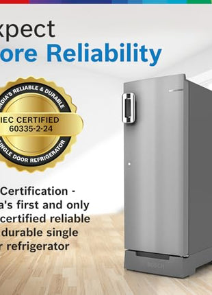 Bosch SmartChoice 207 L, 3 Star, Single Door Refrigerator with Industry's largest base drawer & veg box*(CST20S23PI,Fine Steel) |18 Hr Cooling Retention, 2.5x Faster Cooling, smart inverter compressor 