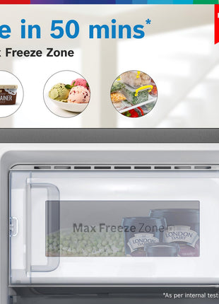 Bosch SmartChoice 207 L, 3 Star, Single Door Refrigerator with Industry's largest base drawer & veg box*(CST20S23PI,Fine Steel) |18 Hr Cooling Retention, 2.5x Faster Cooling, smart inverter compressor 