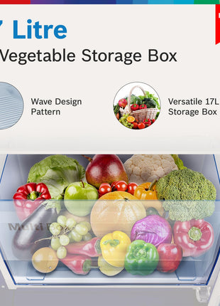 Bosch SmartChoice 207 L, 3 Star, Single Door Refrigerator with Industry's largest base drawer & veg box*(CST20S23PI,Fine Steel) |18 Hr Cooling Retention, 2.5x Faster Cooling, smart inverter compressor 