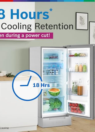 Bosch SmartChoice 207 L, 3 Star, Single Door Refrigerator with Industry's largest base drawer & veg box*(CST20S23PI,Fine Steel) |18 Hr Cooling Retention, 2.5x Faster Cooling, smart inverter compressor 