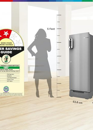 Bosch SmartChoice 207 L, 3 Star, Single Door Refrigerator with Industry's largest base drawer & veg box*(CST20S23PI,Fine Steel) |18 Hr Cooling Retention, 2.5x Faster Cooling, smart inverter compressor 