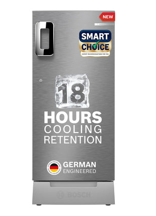 Bosch SmartChoice 207 L, 3 Star, Single Door Refrigerator with Industry's largest base drawer & veg box*(CST20S23PI,Fine Steel) |18 Hr Cooling Retention, 2.5x Faster Cooling, smart inverter compressor 