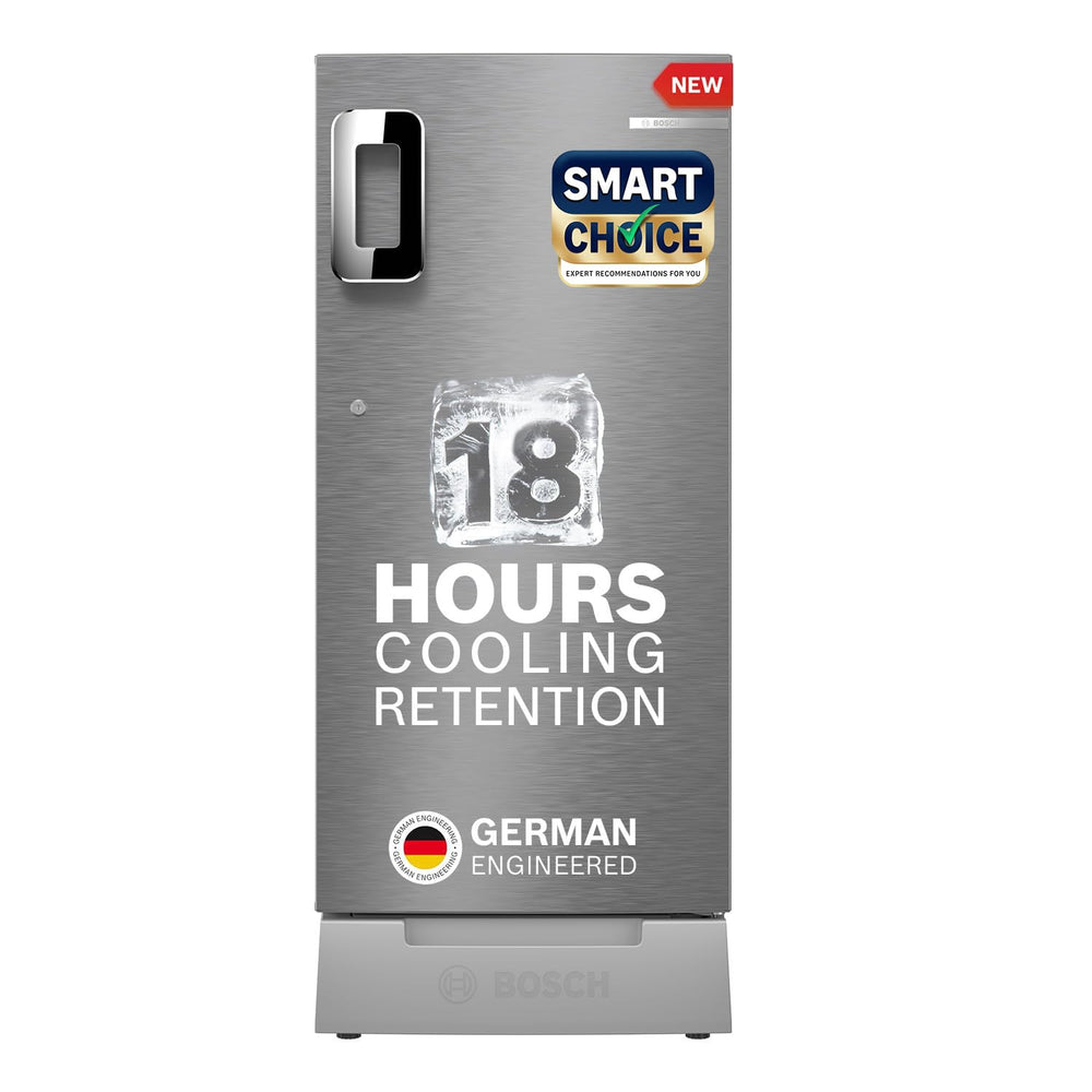 Bosch SmartChoice 207 L, 3 Star, Single Door Refrigerator with Industry's largest base drawer & veg box*(CST20S23PI,Fine Steel) |18 Hr Cooling Retention, 2.5x Faster Cooling, smart inverter compressor price under 20000