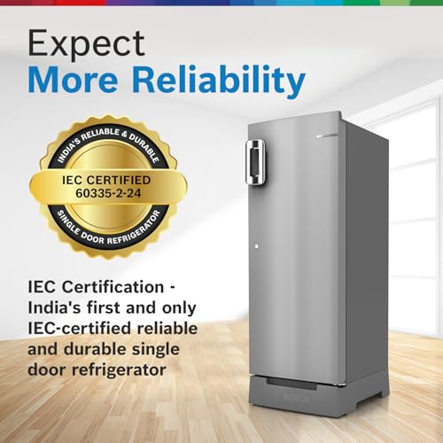 Bosch SmartChoice 207 L, 3 Star, Single Door Refrigerator with Industry's largest base drawer & veg box*(CST20S23PI,Fine Steel) |18 Hr Cooling Retention, 2.5x Faster Cooling, smart inverter compressor 