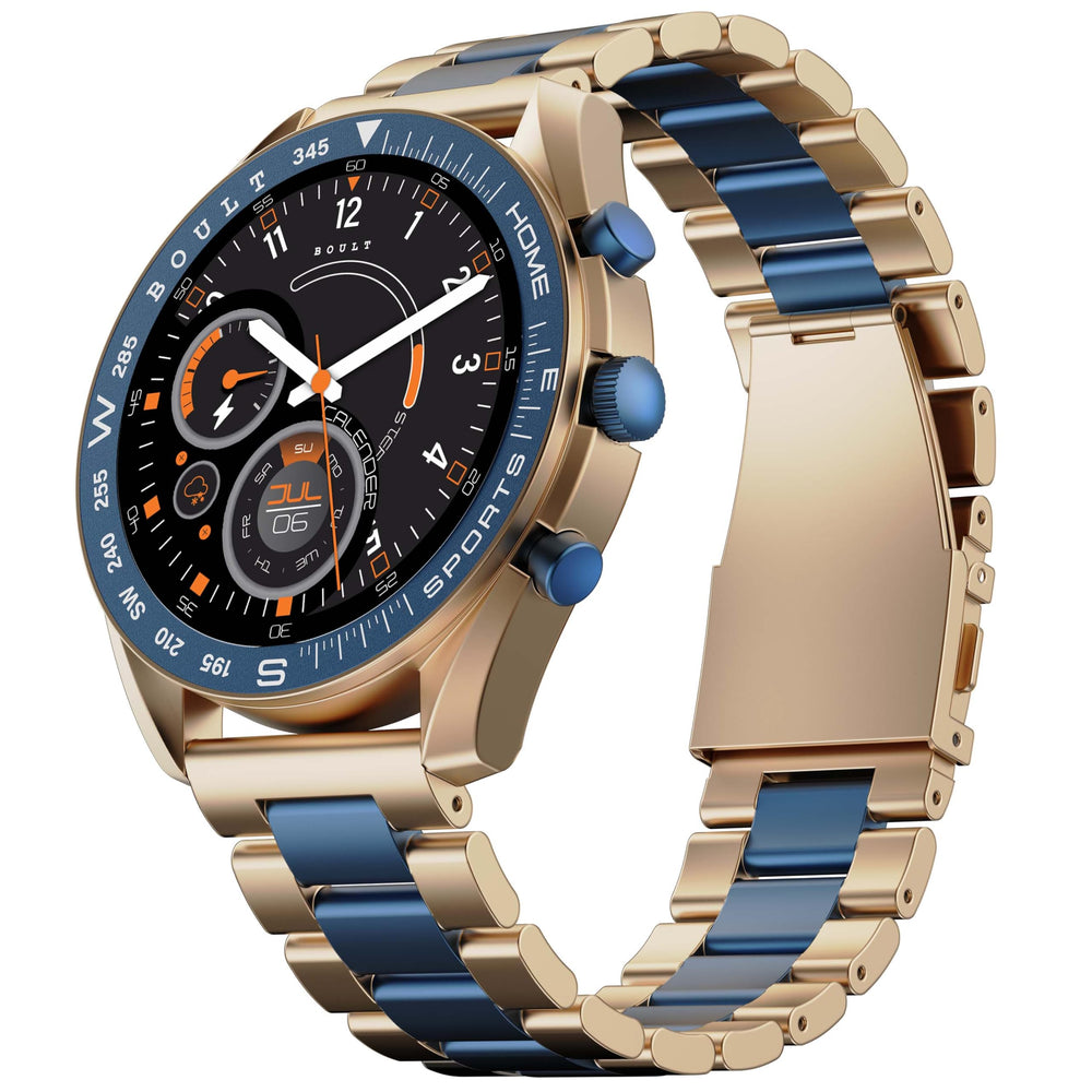 Boult Newly Launched Mirage Smart Watch 1.39''HD Screen, Bluetooth Calling, IP67, Zinc Alloy Frame, 500 Nits Brightness, AI Voice Assistant, SpO2 Monitoring, 120+ Sports Mode (Amber Blue)