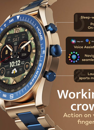 Boult Newly Launched Mirage Smart Watch 1.39''HD Screen, Bluetooth Calling, IP67, Zinc Alloy Frame, 500 Nits Brightness, AI Voice Assistant, SpO2 Monitoring, 120+ Sports Mode (Amber Blue) 
