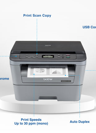 Brother DCP-L2520D Automatic Duplex Laser Printer with 30 Pages Per Minute Print Speed, Multifunction (Print Scan Copy), 2 in 1 (ID) Copy Button, LCD Display, 32 MB Memory, 250 Sheet Paper Tray, USB 