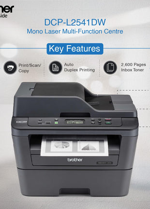 Brother DCP-L2541DW Auto Duplex Laser Printer With 30 PPM Print Speed, Multifunction Print Scan Copy, Automatic Document Feeder, 2 in 1 ID Copy Button, (WIFI, WIFI Direct, LAN, USB), Free Installation 