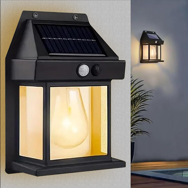 Btag Solar Wall Lights Outdoor Motion Sensor Auto Chargeable Exterior LED Sconce Front Porch Security Lamps Waterproof for Patio Garden (Pack of 1, Warm Yellow) 