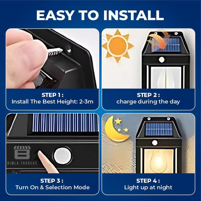 Btag Solar Wall Lights Outdoor Motion Sensor Auto Chargeable Exterior LED Sconce Front Porch Security Lamps Waterproof for Patio Garden (Pack of 1, Warm Yellow) 