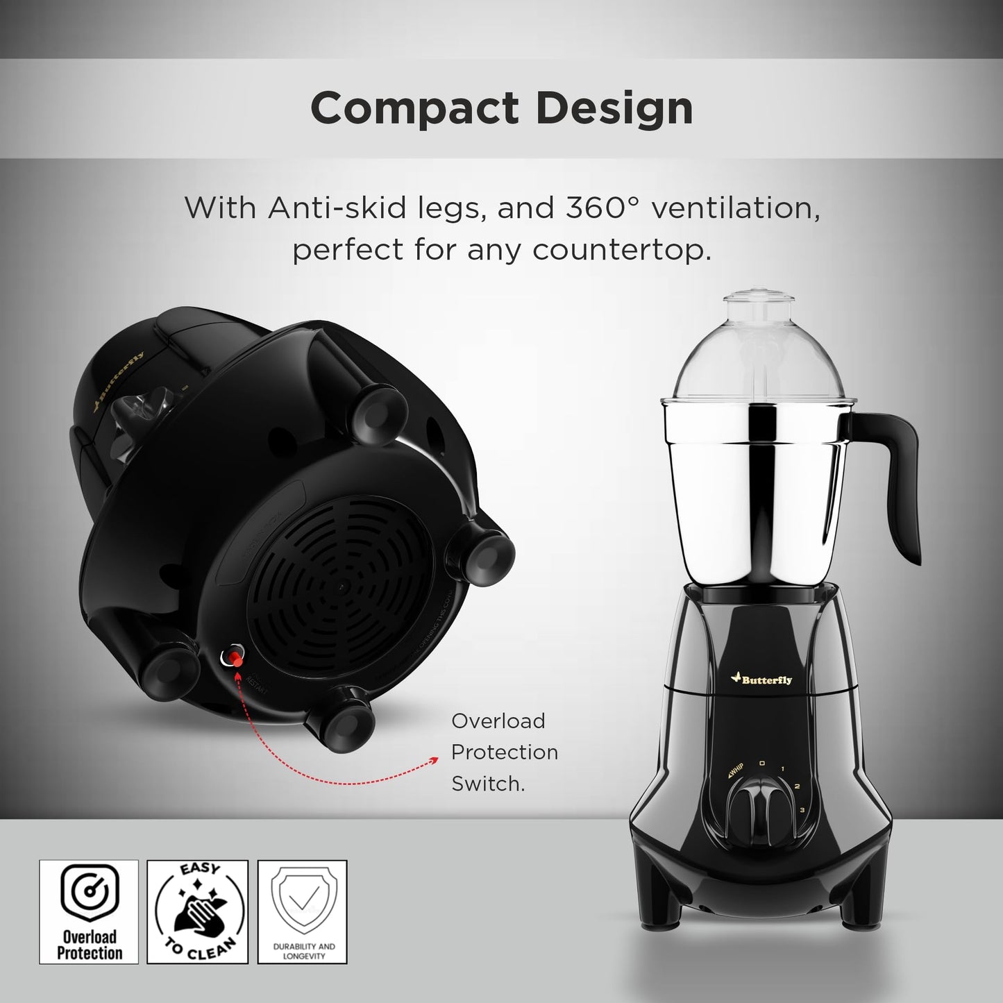 Butterfly Jet Elite Mixer Grinder, 750W, 4 Jars (Grey) 
