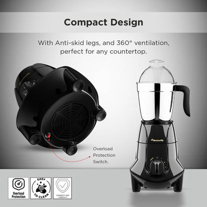 Butterfly Jet Elite Mixer Grinder, 750W, 4 Jars (Grey) 