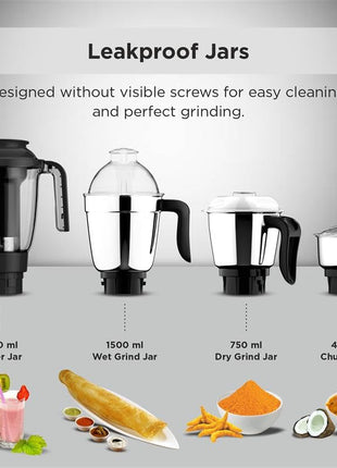 Butterfly Jet Elite Mixer Grinder, 750W, 4 Jars (Grey) 