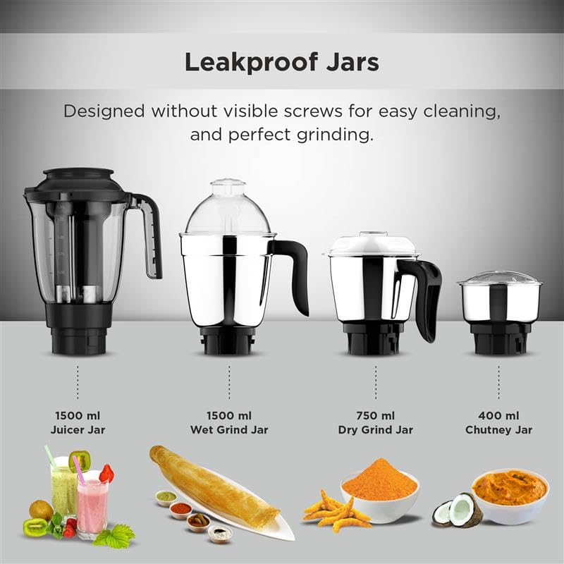 Butterfly Jet Elite Mixer Grinder, 750W, 4 Jars (Grey) 