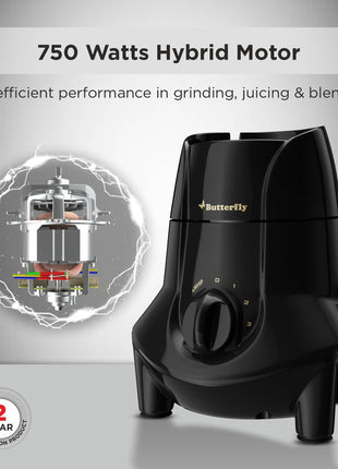 Butterfly Jet Elite Mixer Grinder, 750W, 4 Jars (Grey) 
