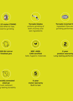 Butterfly ZieraChrome 750 Watt Mixer Grinder | 5 Jars | Uniform Grinding with Tornado Blade & Lid | Long Lasting Annealed SS Jars | Torx21 Motor| Juicer/Blender Jar | 5 Years Warranty 
