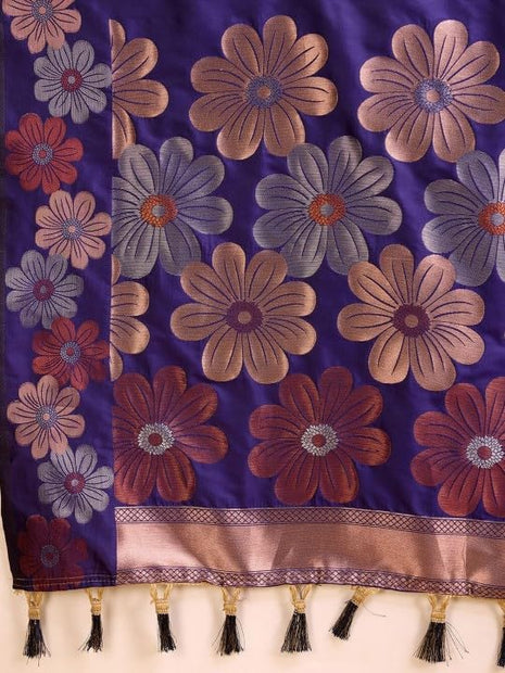 C J Enterprise Women's Banarasi Saree Pure Kanjivaram Silk Saree Soft Design Wear Pattu Sarees Latest Cotton With Blouse Piece Kanchipuram for Wedding sadi new ladies 2025 (Champa-51) (Navy Blue) 