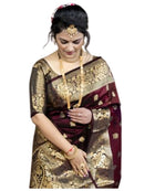 C J Enterprise Women's Pure Soft Kanjivaram Silk Saree For Wedding Banarasi Style Sari Silk Sarees With Blouse Piece (Vruksh-50) (Maroon) 