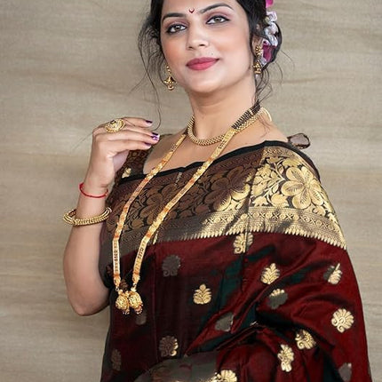 C J Enterprise Women's Pure Soft Kanjivaram Silk Saree For Wedding Banarasi Style Sari Silk Sarees With Blouse Piece (Vruksh-50) (Maroon) 