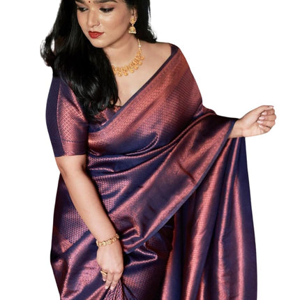 C J Enterprise Women's Pure Soft Kanjivaram Silk Sarees For Wedding Banarasi Pattu Saree With Blouse Piece (Navya-BS16-51) (Navy Blue) 