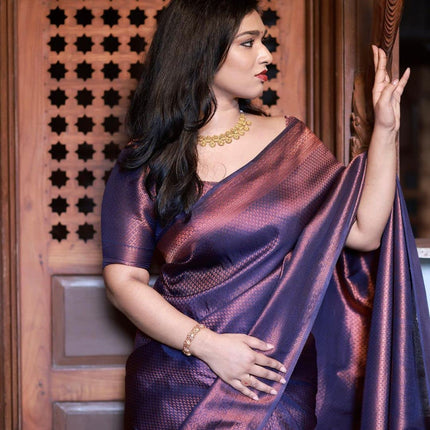 C J Enterprise Women's Pure Soft Kanjivaram Silk Sarees For Wedding Banarasi Pattu Saree With Blouse Piece (Navya-BS16-51) (Navy Blue) 