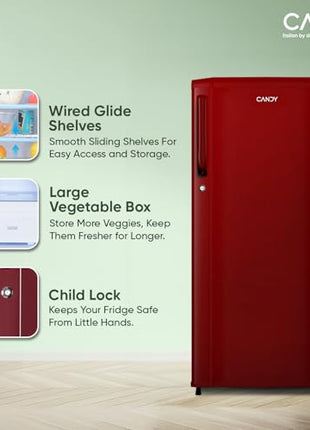 CANDY 165L 1 Star Direct Cool Single Door Refrigerator with Stabilizer free Operation (Red Mono, CSD1761RM) 