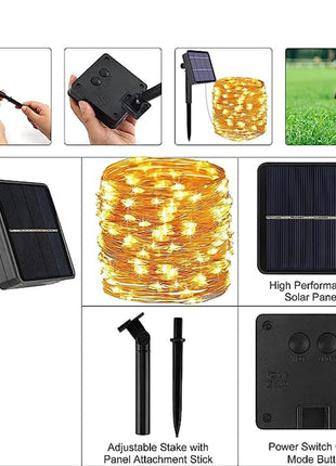 CBK Solar Fairy String Light 200 LEDs 20 Meter Inbuilt Rechargable Batery IP65 Waterproof 8 Mode Copper Wire for Indoor Outdoor Garden Yard Balcony Diwali Christmas Party & Home Decor Led Light 