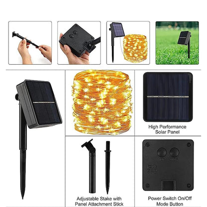 CBK Solar Fairy String Light 200 LEDs 20 Meter Inbuilt Rechargable Batery IP65 Waterproof 8 Mode Copper Wire for Indoor Outdoor Garden Yard Balcony Diwali Christmas Party & Home Decor Led Light 