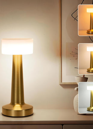 CLAPONE LED Table Lamp – Touch Control with 3 Brightness Levels & 3 Color Modes | Rechargeable Metal Desk Lamp for Bedroom, Nightstand, Living Room, Office & Study Table (Gold White, 1 Pcs) 