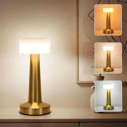 CLAPONE LED Table Lamp – Touch Control with 3 Brightness Levels & 3 Color Modes | Rechargeable Metal Desk Lamp for Bedroom, Nightstand, Living Room, Office & Study Table (Gold White, 1 Pcs) 