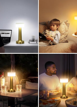 CLAPONE LED Table Lamp – Touch Control with 3 Brightness Levels & 3 Color Modes | Rechargeable Metal Desk Lamp for Bedroom, Nightstand, Living Room, Office & Study Table (Gold White, 1 Pcs) 