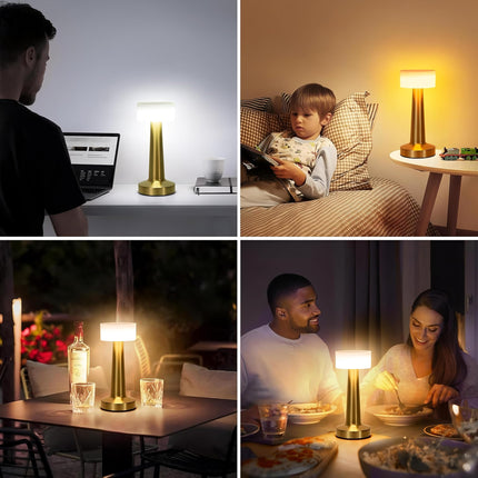 CLAPONE LED Table Lamp – Touch Control with 3 Brightness Levels & 3 Color Modes | Rechargeable Metal Desk Lamp for Bedroom, Nightstand, Living Room, Office & Study Table (Gold White, 1 Pcs) 