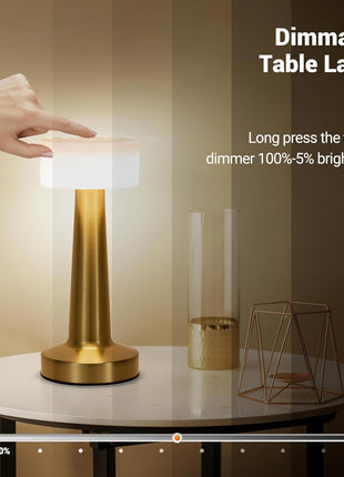 CLAPONE LED Table Lamp – Touch Control with 3 Brightness Levels & 3 Color Modes | Rechargeable Metal Desk Lamp for Bedroom, Nightstand, Living Room, Office & Study Table (Gold White, 1 Pcs) 