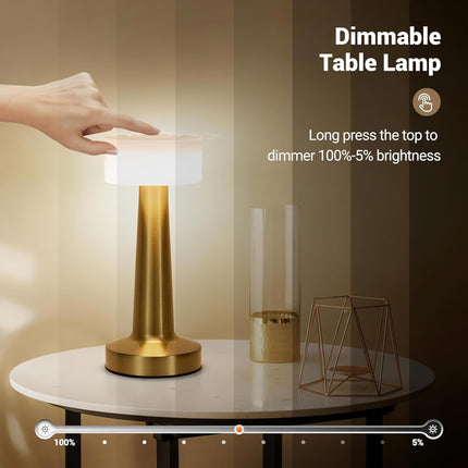 CLAPONE LED Table Lamp – Touch Control with 3 Brightness Levels & 3 Color Modes | Rechargeable Metal Desk Lamp for Bedroom, Nightstand, Living Room, Office & Study Table (Gold White, 1 Pcs) 