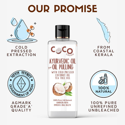 COCO CRUSH Ayurvedic Coconut Oil for Oil Pulling, Cold-pressed & Virgin | Healthy Teeth - Coconut Oil, Tea Tree Oil (100ML) 