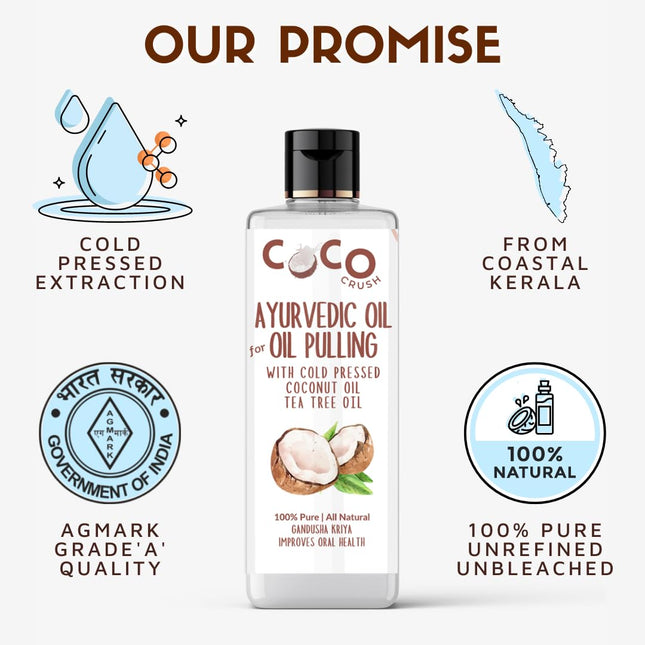 COCO CRUSH Ayurvedic Coconut Oil for Oil Pulling, Cold-pressed & Virgin | Healthy Teeth - Coconut Oil, Tea Tree Oil (100ML) 