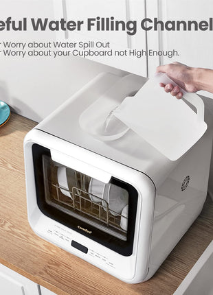 COMFEE' Portable Dishwasher Countertop with 5L Built-in Water Tank, No Hookup Needed, 6 Programs, 360° Dual Spray, 192℉ High-Temp& Air-Dry Function, Mini Dishwasher for RVs, White 